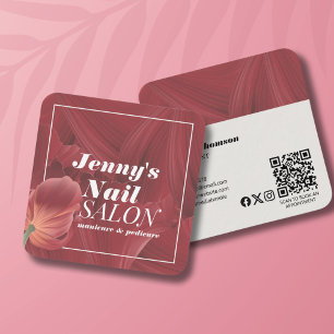 Elegant Stylish Red Abstract Pattern Nail Makeup Square Business Card