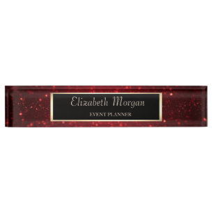 Elegant Stylish Red Glitter Bokeh, Frame Nameplate