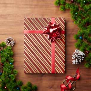 Elegant stylish red & gold Christmas stripes Wrapping Paper