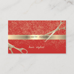 Elegant Stylish,Red ,Gold Confetti,Scissors Business Card