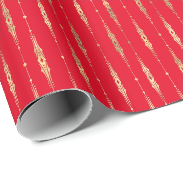 Elegant Stylish Red Gold Pattern Wrapping Paper (Roll Corner)