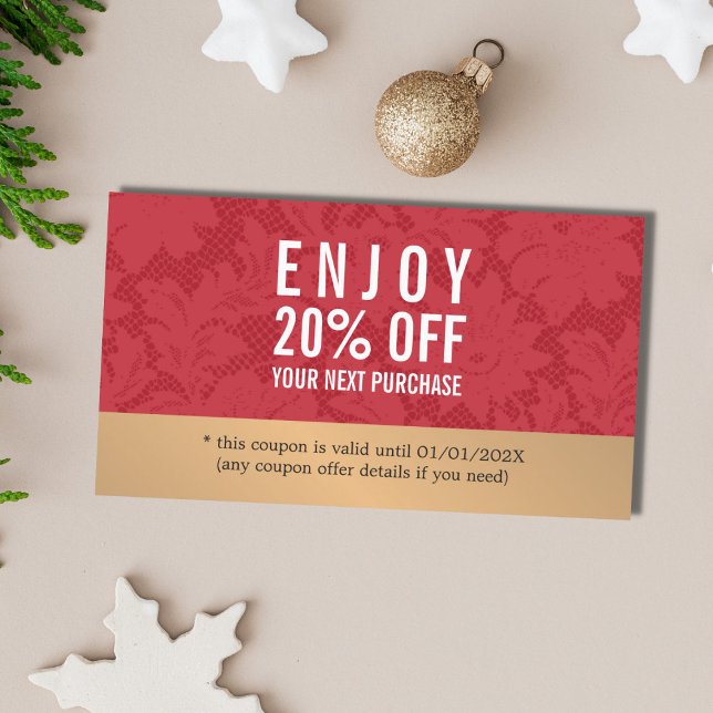 Elegant Stylish Red Lace Gold Beauty Coupon (Creator Uploaded)