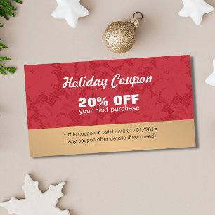 Elegant Stylish Red Lace Gold Holiday Coupon