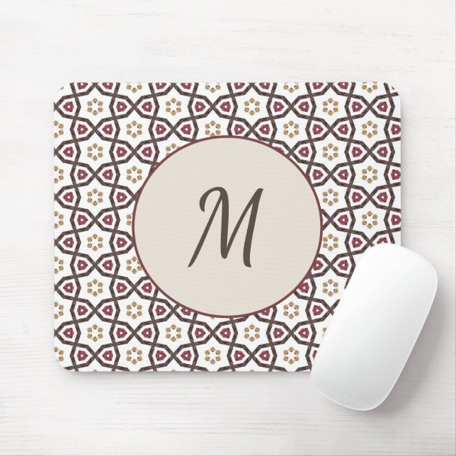 Elegant Stylish Red White Pattern Monogram Mouse Mat (With Mouse)