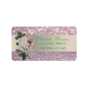 Elegant Stylish Romantic,Glitter Bokeh Rose Label