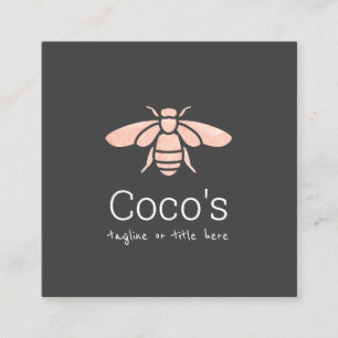 Elegant Stylish Rose Gold Bee Logo Square Business Card