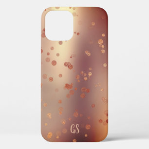 Elegant stylish rose gold confetti dots monogram iPhone 12 pro case