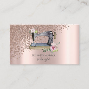 Elegant Stylish Rose Gold Diamonds Sewing Machine Business Card