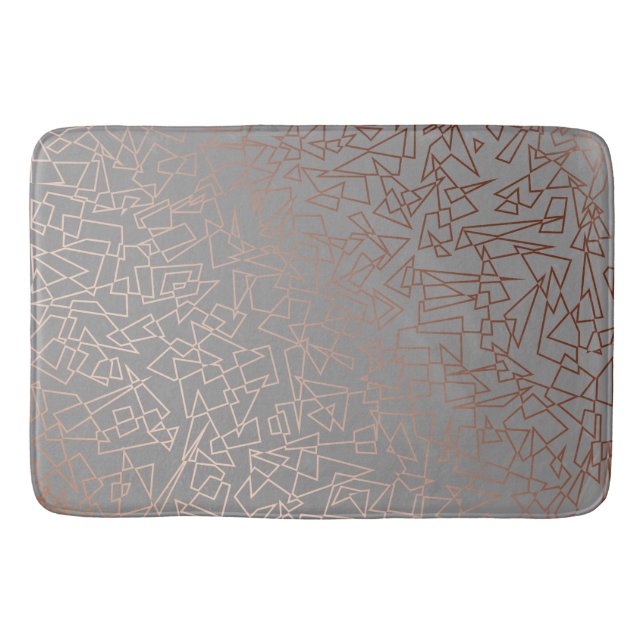 Elegant stylish rose gold geometric pattern grey bath mat (Front)
