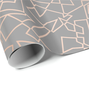 Elegant stylish rose gold geometric pattern grey wrapping paper