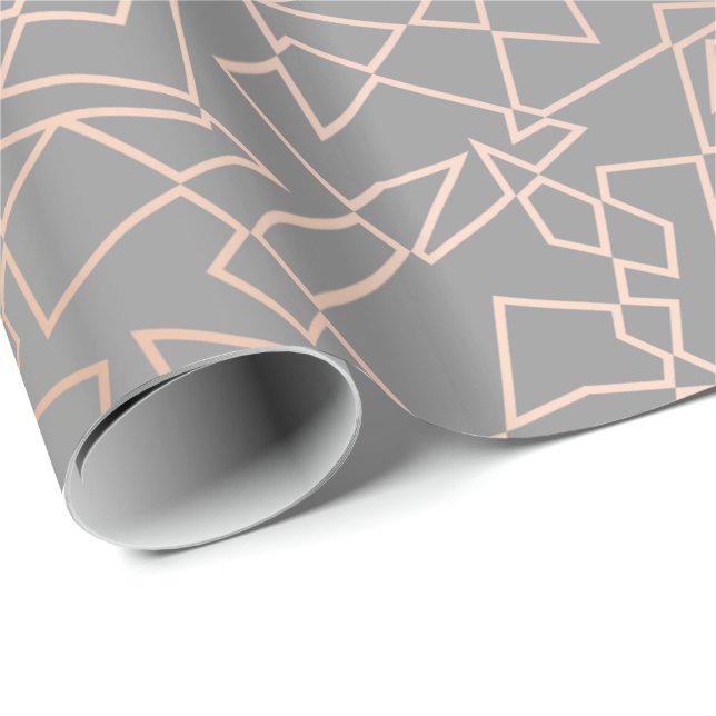 Elegant stylish rose gold geometric pattern grey wrapping paper (Roll Corner)