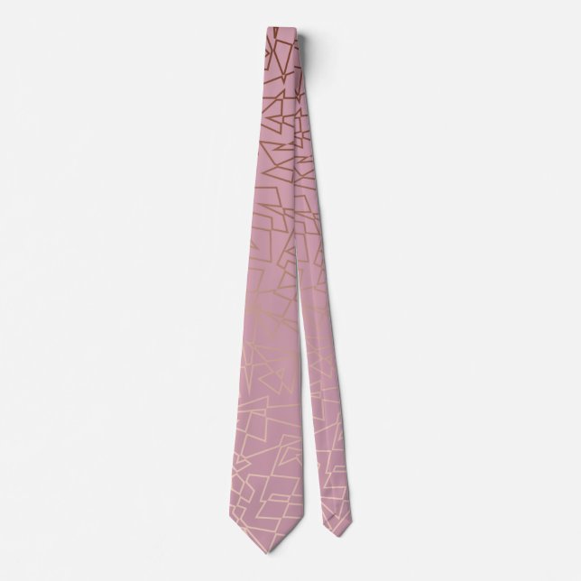 Elegant stylish rose gold geometric pattern pink tie (Front)
