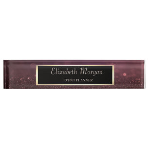 Elegant Stylish Rose Gold Glitter Bokeh , Frame Nameplate
