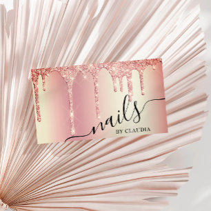 Elegant stylish rose gold glitter drips nails business card