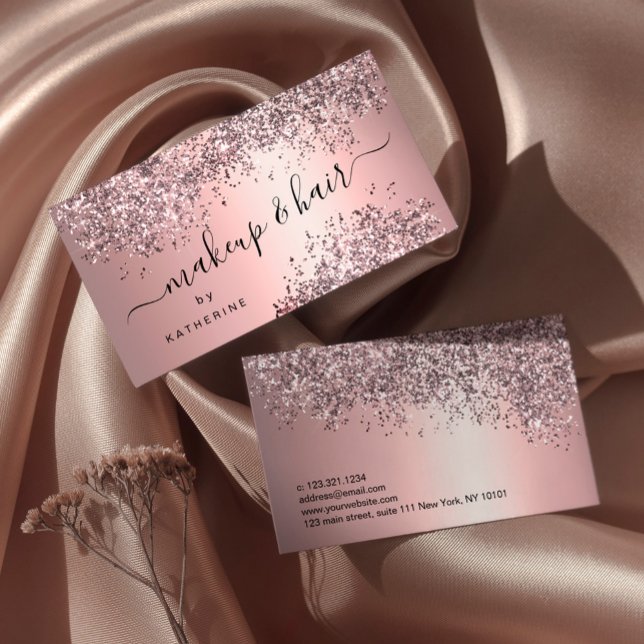 Elegant stylish rose gold glitter makeup and hair business card (Creator Uploaded)