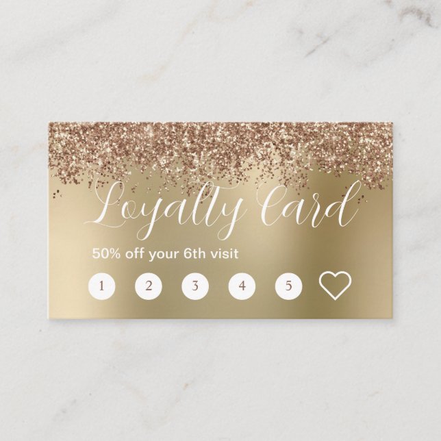 Elegant stylish rose gold glitter makeup & hair   loyalty card (Front)
