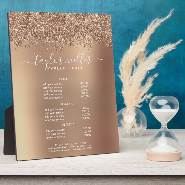 Elegant stylish rose gold glitter makeup & hair  plaque (Side)