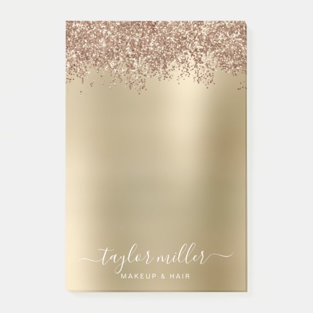 Elegant stylish rose gold glitter makeup & hair  post-it notes (Front)