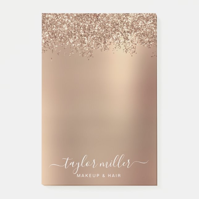 Elegant stylish rose gold glitter makeup & hair  post-it notes (Front)