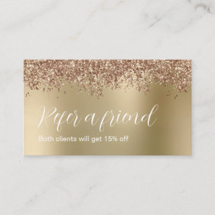 Elegant stylish rose gold glitter makeup & hair  referral card