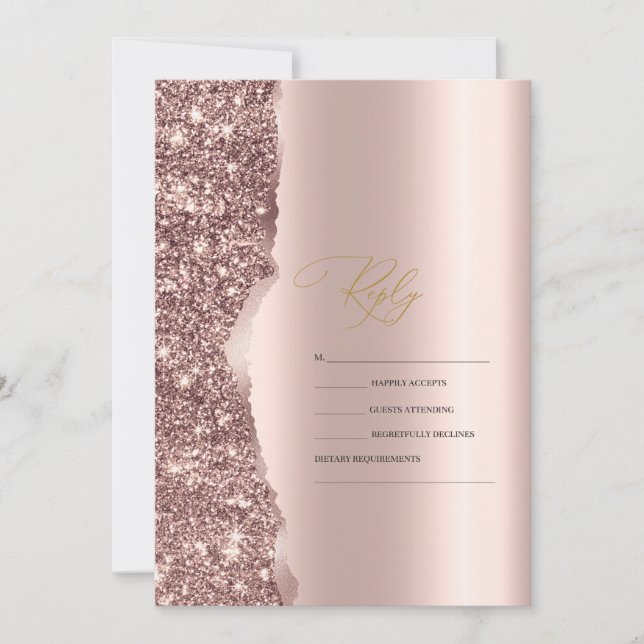 Elegant Stylish Rose Gold Glitter Script RSVP Invitation (Front)