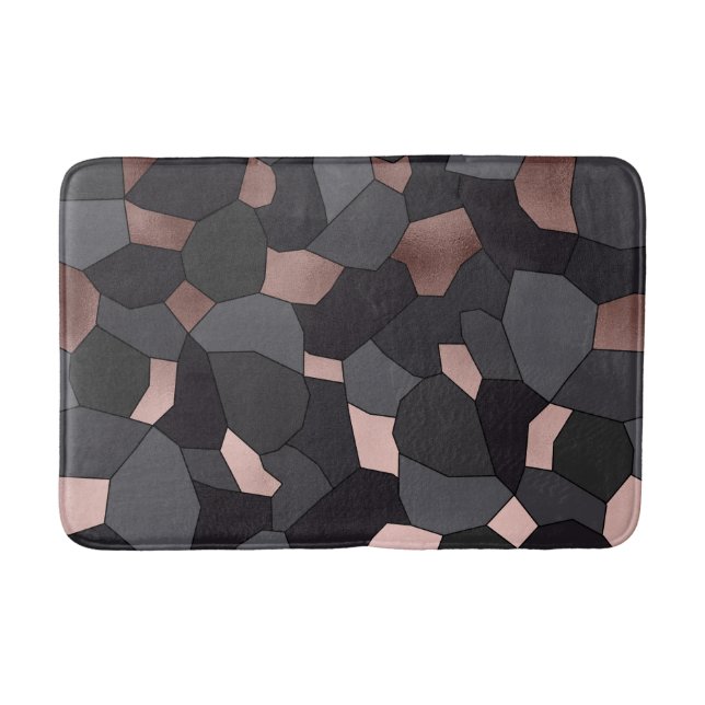 Elegant stylish rose gold grey and black mosaic bath mat (Front)
