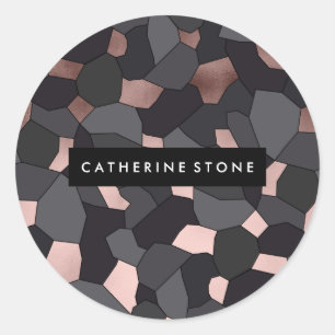 Elegant stylish rose gold grey and black mosaic classic round sticker
