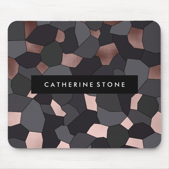 Elegant stylish rose gold grey and black mosaic mouse mat (Front)