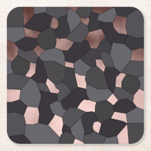 Elegant stylish rose gold grey and black mosaic square paper coaster