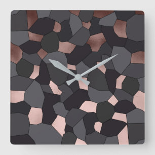Elegant stylish rose gold grey and black mosaic square wall clock