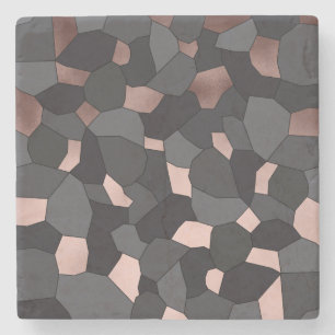 Elegant stylish rose gold grey and black mosaic stone coaster