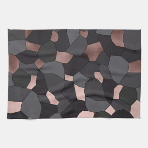 Elegant stylish rose gold grey and black mosaic tea towel