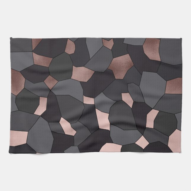 Elegant stylish rose gold grey and black mosaic tea towel (Horizontal)