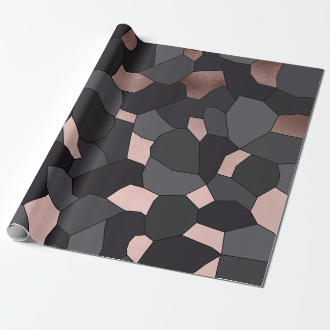 Elegant stylish rose gold grey and black mosaic wrapping paper (Unrolled)