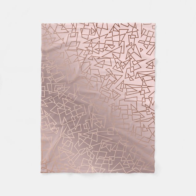 Elegant stylish rose gold pink geometric pattern fleece blanket (Front)