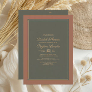 Elegant Stylish Rust Moss Green Autumn Bridal Invitation