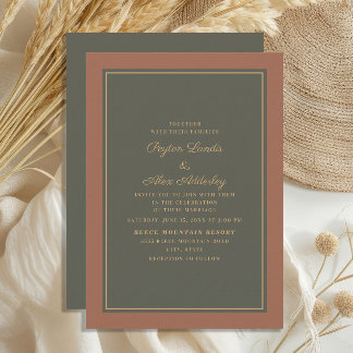 Elegant Stylish Rust Moss Green Autumn Wedding Invitation