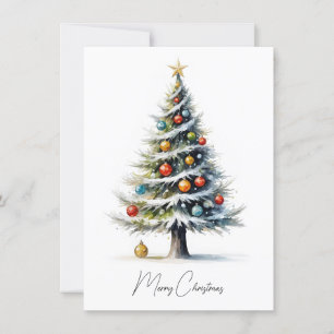 Elegant Stylish Rustic Watercolor Christmas Tree Holiday Card