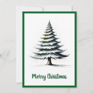 Elegant Stylish Rustic Watercolor Christmas Tree Holiday Card