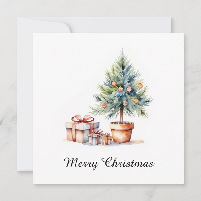 Elegant Stylish Rustic Watercolor Christmas Tree  Holiday Card (Front)