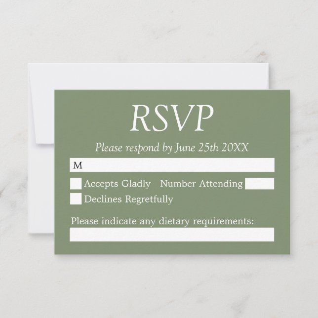 Elegant Stylish Sage Green Wedding RSVP Card (Front)
