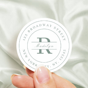 Elegant stylish sage minimalist return address  classic round sticker