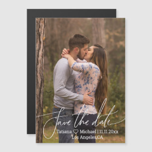 elegant stylish script photo save the date magnet