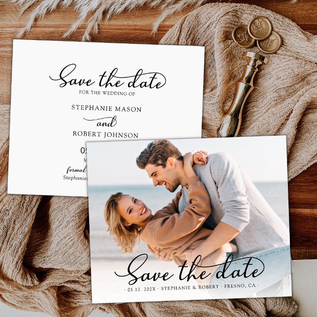 Elegant Stylish Script Photo Wedding Save The Date (Creator Uploaded)