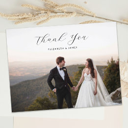 Elegant Stylish Script Photo Wedding Thank You Postcard