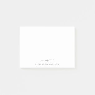 Elegant Stylish Script Silver Grey Monogram Office Post-it Notes