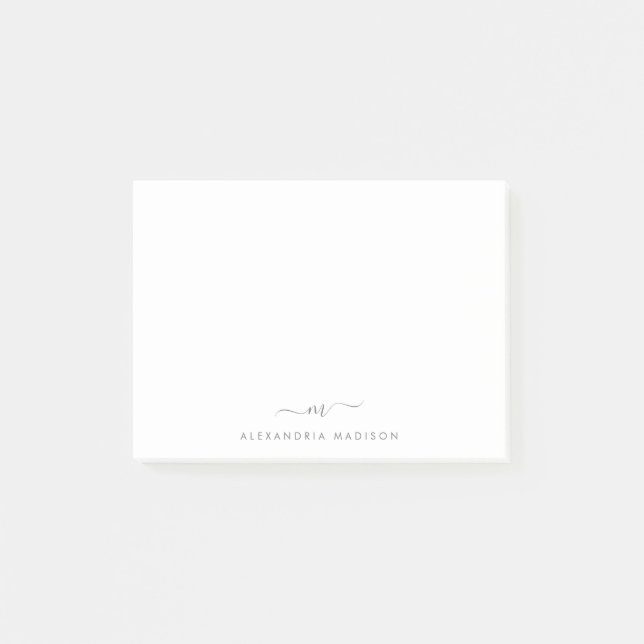 Elegant Stylish Script Silver Grey Monogram Office Post-it Notes (Front)