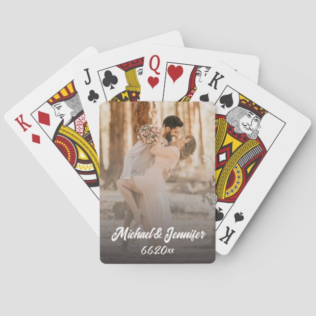 elegant stylish script wedding photo playing cards (Back)