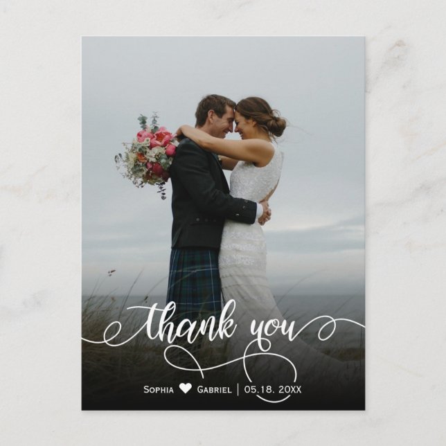 Elegant Stylish Script Wedding Photo Thank You  Postcard (Front)