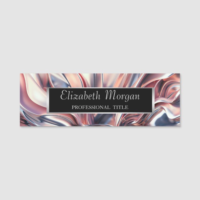 Elegant Stylish, Silver Frame Abstract Name Tag (Front)